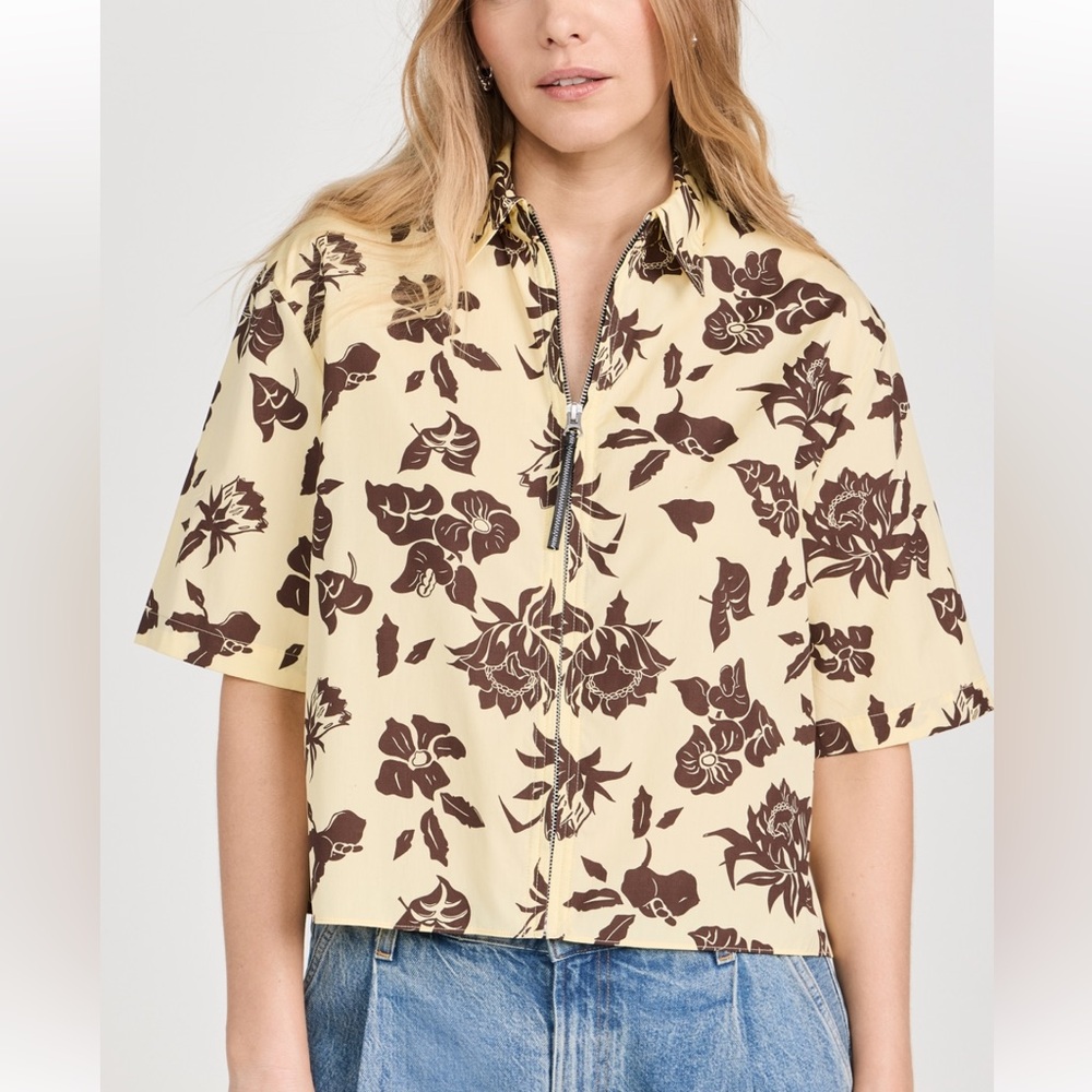rag & bone Cream Floral Zip-Front Button Shirt